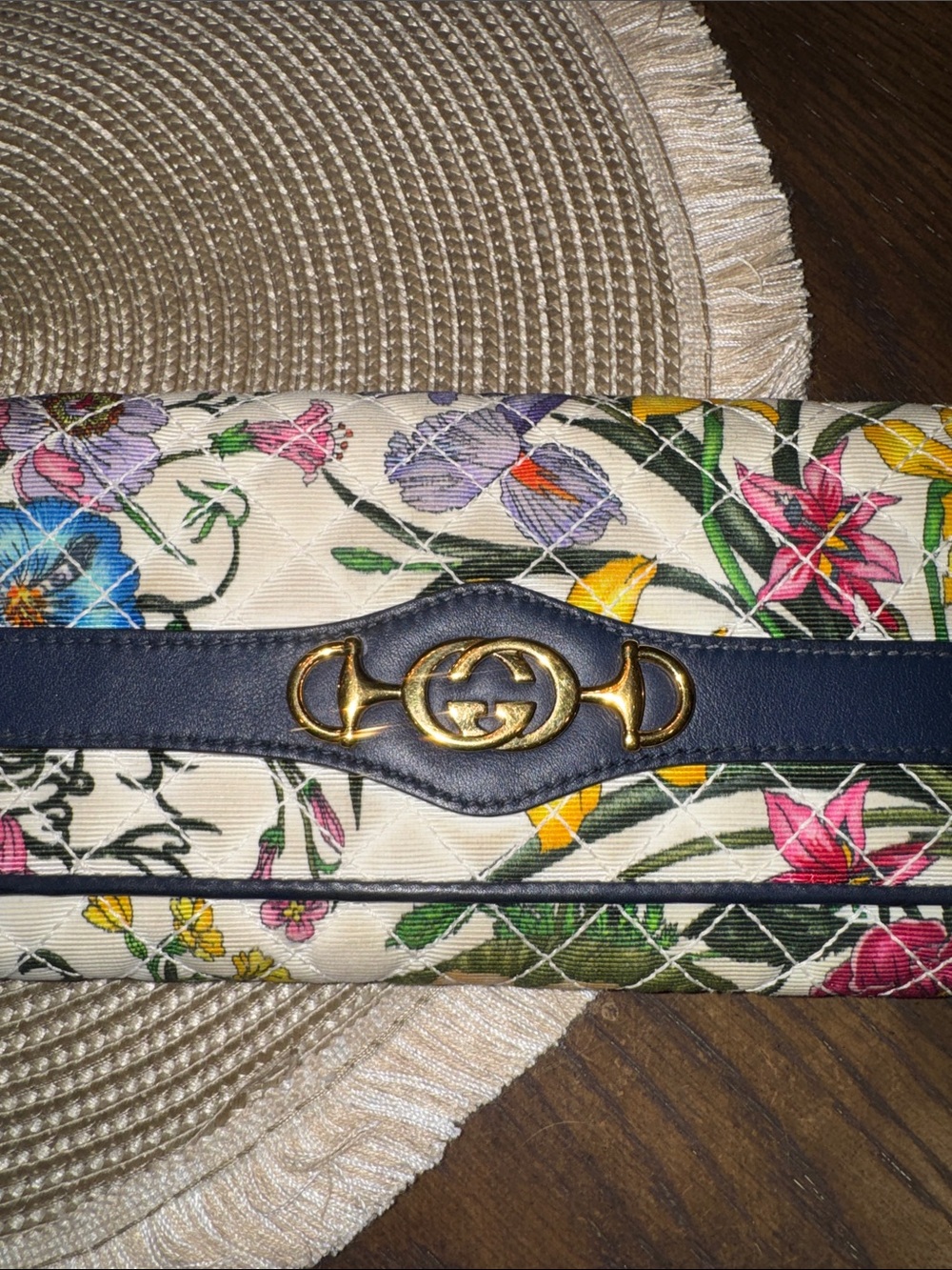 Gucci Floral Quilted Clutch with Navy Trim and Gold Hardware - Picture 8 of 8